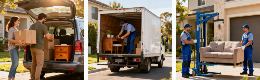 cout déménagement petit volume formules-tarifs Trois formules de déménagement petit volume côte à côte montrant les options économique, standard et confort avec équipements adaptés