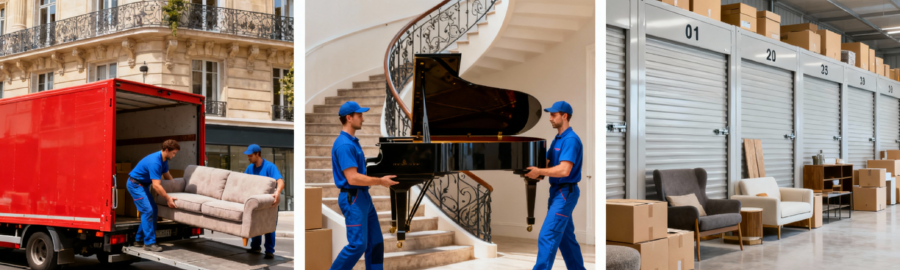 Services complémentaires de déménagement à Paris – Tarifs Services complémentaires de déménagement à Paris : monte-meuble sur immeuble haussmannien, transport de piano et garde-meuble organisé