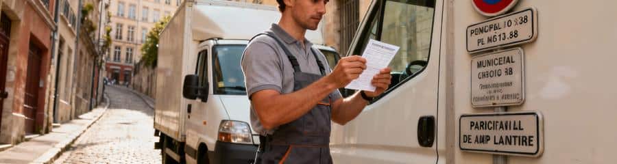Déménageur vérifiant autorisation stationnement ruelle Croix-Rousse, préparation administrative réglementaire