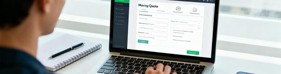 Personne remplissant formulaire devis déménagement en ligne, demande simple et rapide sur plateforme