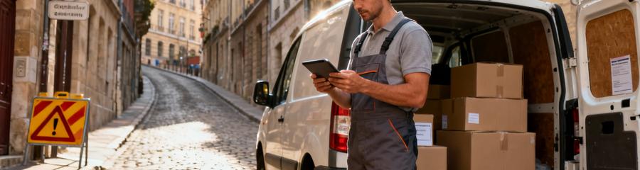 Déménageur consultant autorisation stationnement rue pavée étroite, organisation logistique urbaine contrainte
