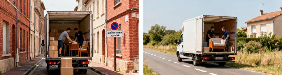 Diptyque déménagement Haute-Garonne : zone urbaine Toulouse et zone rurale, contextes contrastés