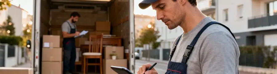 Déménageur consultant devis sur tablette, évaluation coût déménagement professionnel Échirolles