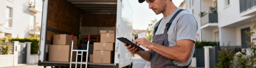 Déménageur consultant inventaire volume sur tablette, évaluation coût déménagement professionnel