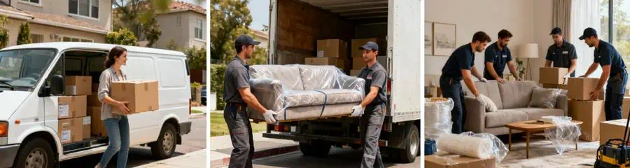 Triptyque comparatif formules déménagement : économique, standard, luxe avec équipes adaptées