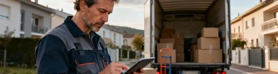 Déménageur consultant planning sur tablette, organisation méthodique déménagement Cournon-d'Auvergne