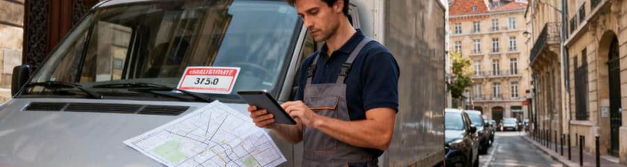 Déménageur consultant plan logistique rue étroite, camion autorisé, anticipation contraintes urbaines