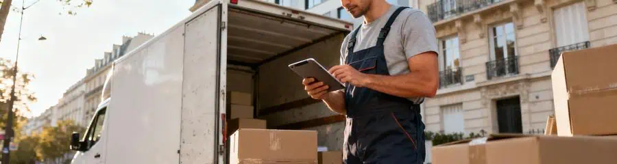 Comparaison de tarifs de déménagement sur tablette — estimation budgétaire