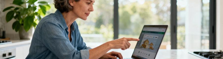 Femme consultant plateforme déménagement en ligne, recherche professionnels qualifiés