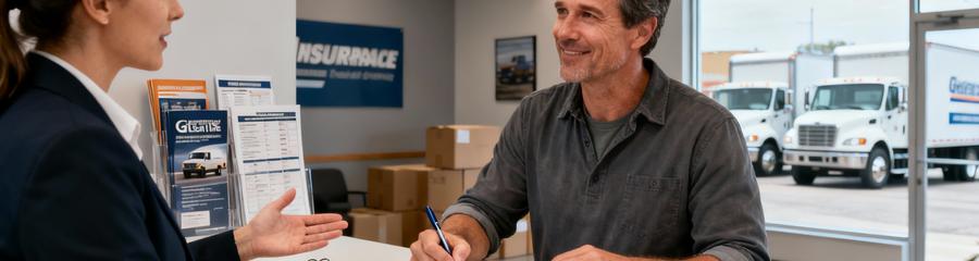 Client signant contrat location camion agence, conseil professionnel personnalisé