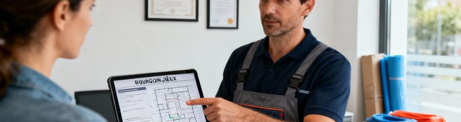 Déménageur présentant documents assurance et références client, vérification professionnelle