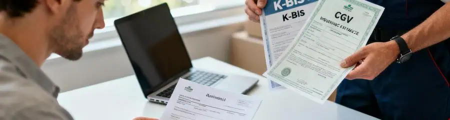 Cliente examinant documents légaux déménagement avec professionnel, vérification conformité administrative