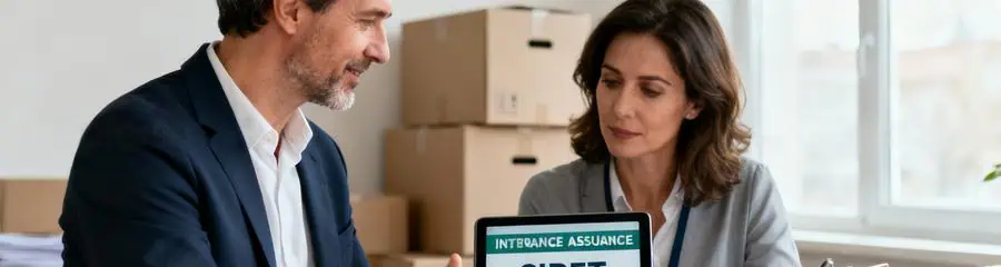 Déménageur présentant documents officiels et assurance à cliente, vérification légalité professionnelle