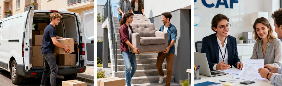 Triptyque : déménagement autonome en utilitaire, entraide amis, conseils aides financières CAF