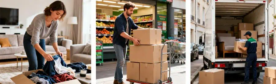Tri d'objets, récupération cartons gratuits et chargement camion partagé pour déménagement économique