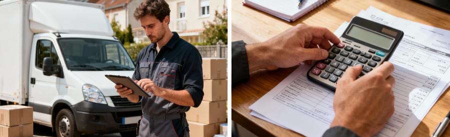 Déménageur consultant tablette pour devis et calcul budget déménagement avec calculatrice