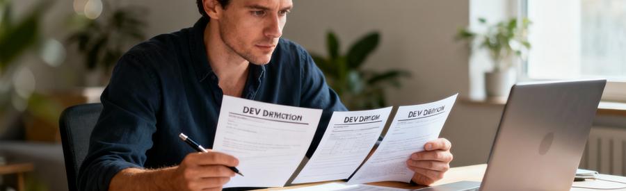 Particulier comparant plusieurs devis de déménagement à domicile, documents sur bureau