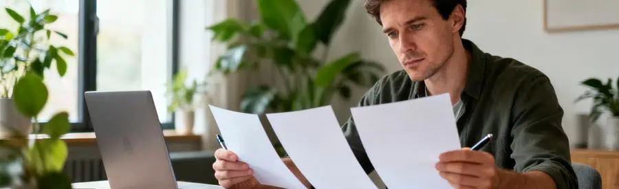 Particulier comparant plusieurs devis de déménagement à domicile, analyse attentive des documents