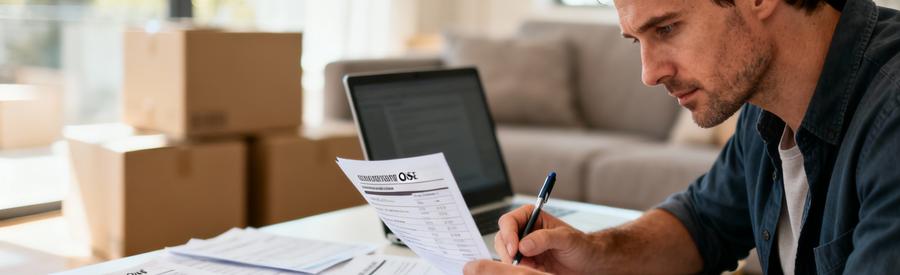 Particulier comparant plusieurs devis de déménagement à domicile, documents étalés sur table