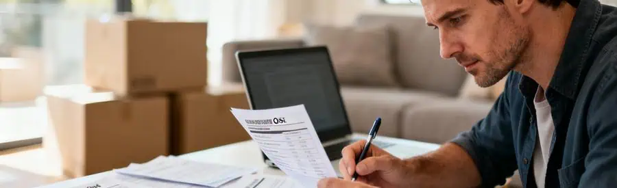 Particulier comparant plusieurs devis de déménagement à domicile, documents étalés sur table