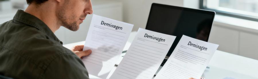 Comparaison Devis Demenagement Valenciennes Homme comparant plusieurs devis de déménagement sur bureau moderne, analyse attentive documents