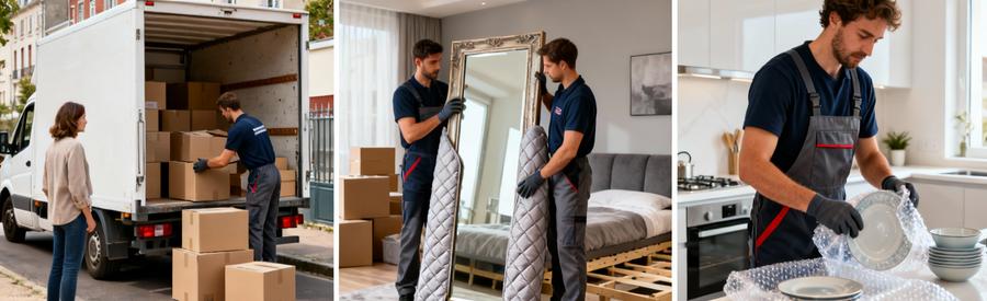 Comparatif Formules Demenagement Cambrai Services Comparaison visuelle trois formules déménagement : économique, standard et premium avec déménageurs professionnels