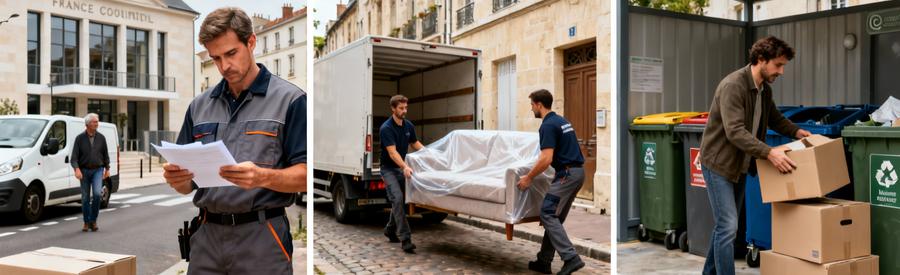 Démarches déménagement urbain : autorisation stationnement, transport rue étroite et gestion déchets déchetterie