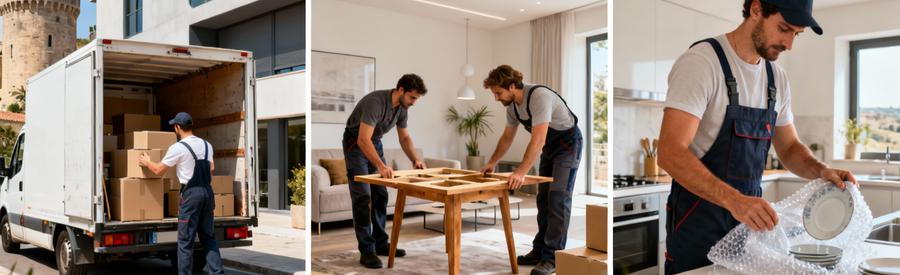 Trois formules déménagement : chargement camion, démontage meubles, emballage vaisselle professionnels Aude
