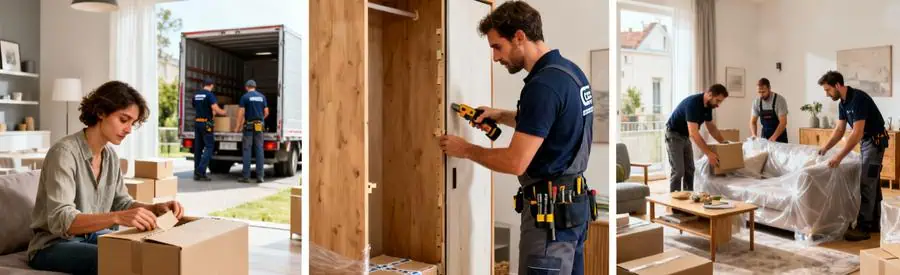 Comparaison visuelle trois formules déménagement : économique, standard et premium avec niveaux service différents