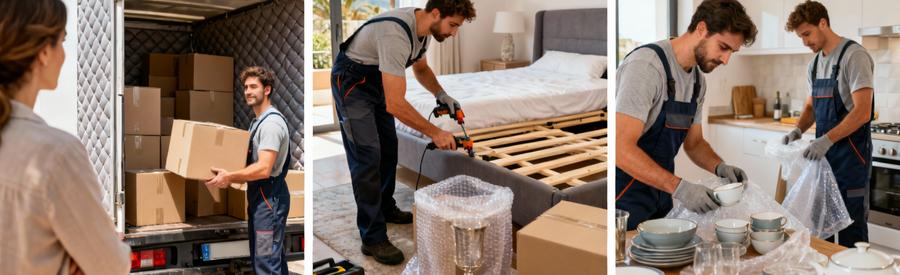 Trois formules déménagement : chargement basique, service intermédiaire avec démontage, prestation complète clés en main