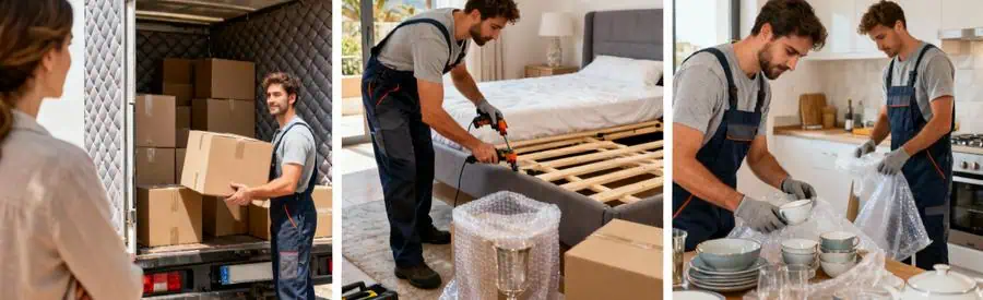 Trois formules déménagement : chargement basique, service intermédiaire avec démontage, prestation complète clés en main