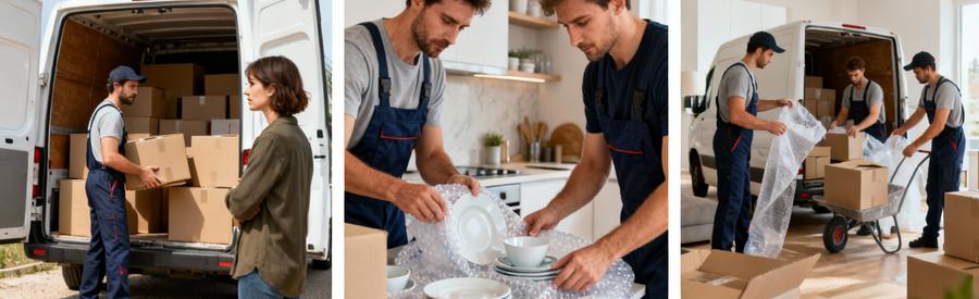 Trois niveaux services déménagement : chargement, emballage vaisselle, prise en charge complète par professionnels