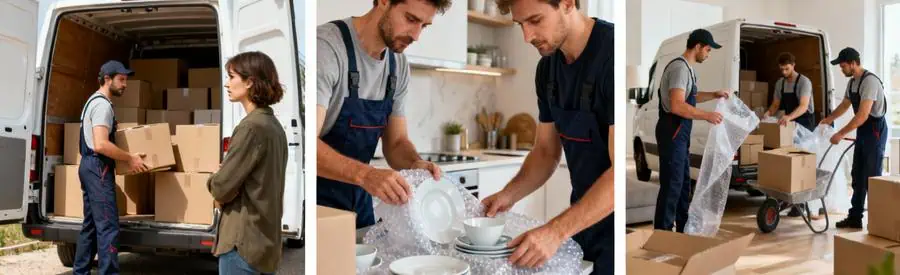 Trois niveaux services déménagement : chargement, emballage vaisselle, prise en charge complète par professionnels