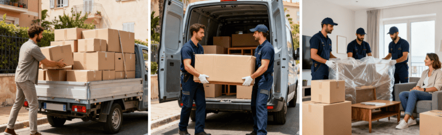 Triptyque formules déménagement : économique solo, standard équipe duo, confort service complet professionnel