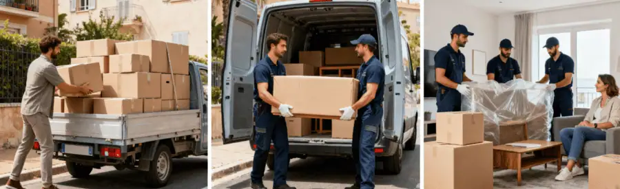 Triptyque formules déménagement : économique solo, standard équipe duo, confort service complet professionnel