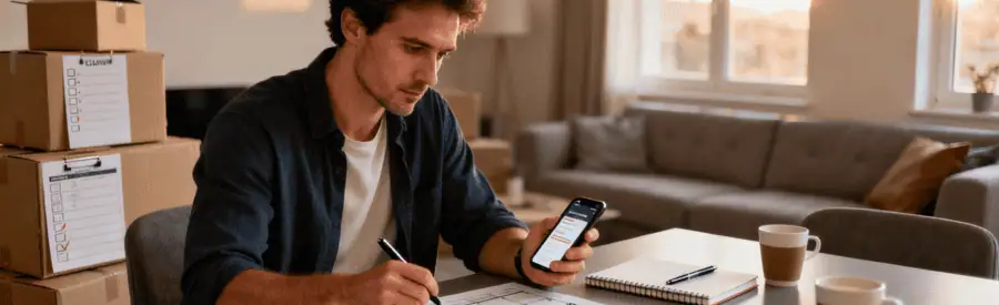 Planification méthodique déménagement avec calendrier et checklist, organisation anticipée