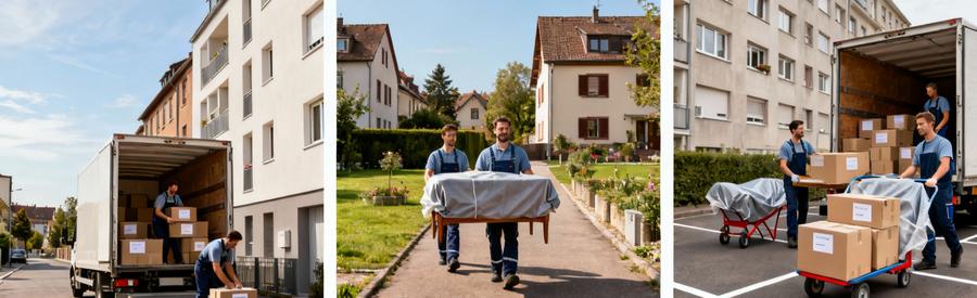 Déménageurs adaptant leur organisation selon trois quartiers résidentiels strasbourgeois différents