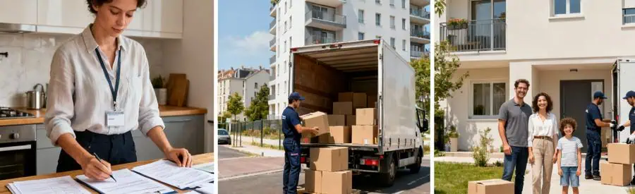 Triptyque illustrant les aides financières pour déménagement professionnel à Nantes avec consultation documents