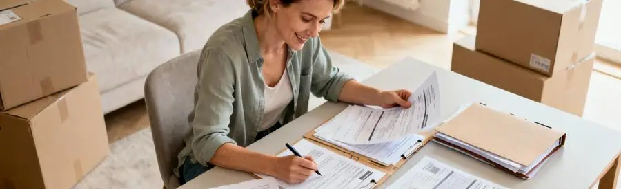 Comparaison Offres Demenagement Angers Personne comparant plusieurs offres de déménagement sur documents papier dans salon à Angers