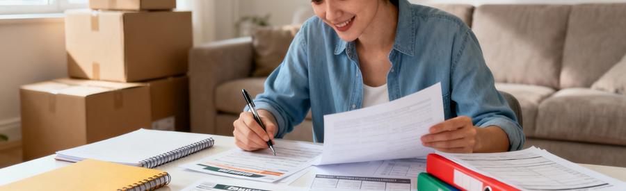 Personne comparant plusieurs offres de déménagement sur documents papier à Lagny-sur-Marne