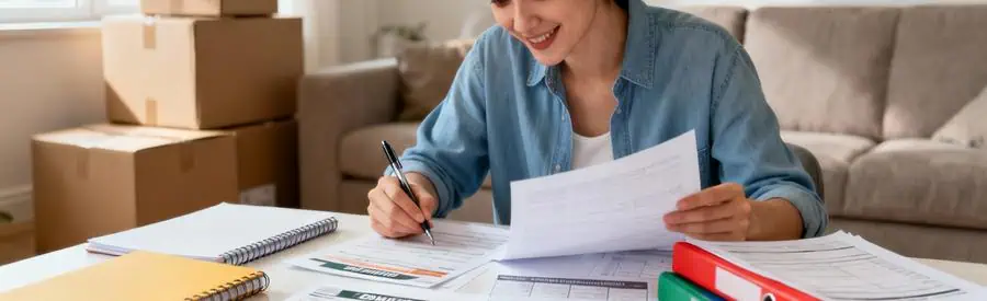 Personne comparant plusieurs offres de déménagement sur documents papier à Lagny-sur-Marne