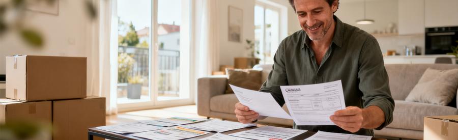 Comparaison Offres Demenagement Poissy Economie Personne comparant plusieurs offres de déménagement sur documents papier dans salon moderne à Poissy