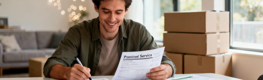 Comparaison Offres Demenagement Yerres Economie Personne comparant plusieurs offres de déménagement à Yerres, documents étalés sur table, cartons en arrière-plan