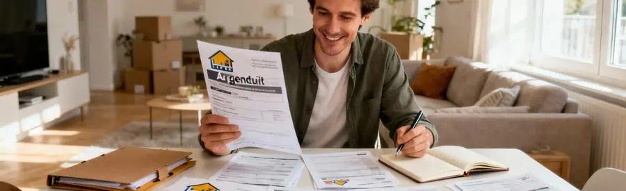 Personne comparant plusieurs offres de déménageurs sur documents papier dans un salon à Argenteuil