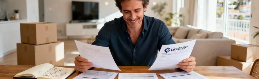 Personne comparant plusieurs offres de déménageurs professionnels à Cannes sur documents papier