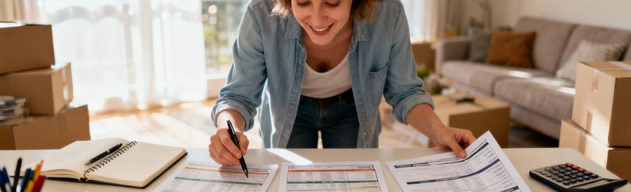 Personne comparant plusieurs offres de déménageurs sur documents papier à Créteil pour trouver le meilleur tarif