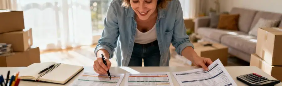 Personne comparant plusieurs offres de déménageurs sur documents papier à Créteil pour trouver le meilleur tarif