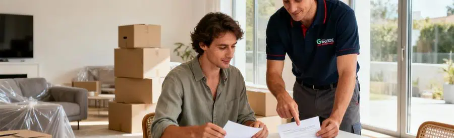 Client comparant plusieurs offres de déménageurs professionnels avec conseiller à Dunkerque