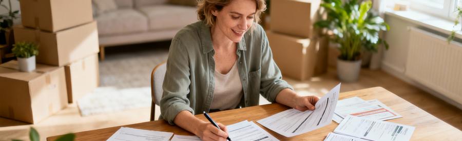 Comparaison Offres Demenageurs Massy Personne comparant plusieurs offres de déménageurs sur documents papier dans salon lumineux à Massy