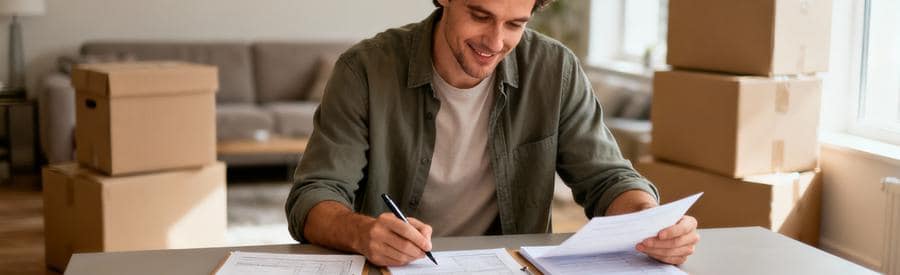 Comparaison Offres Demenageurs Nancy Personne comparant plusieurs offres de déménageurs sur documents papier dans salon à Nancy